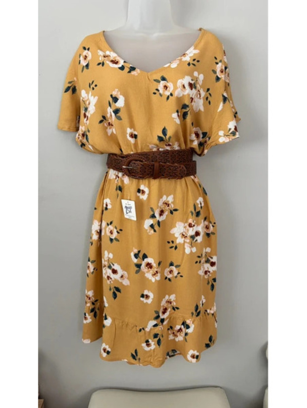 WallFlower Mustard Floral Dress with Belt NWT 3X